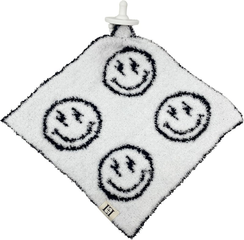 Leaps + Legends L+L USA Smiley Face Baby Lovey Pacifier/Teether Holder 10"x10" - DreamSoft Plush Fluffy Cuddly Soothie Reversible Mini Comfort Blanket - Cute Newborn Gift Essential Babies Boys and Girls (Black/White) - Image 2
